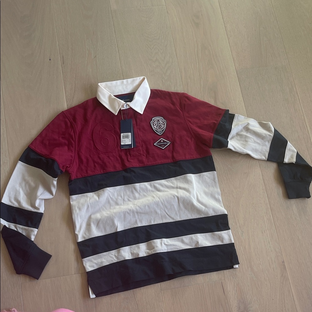 Faconnable Red and Black Striped Polo